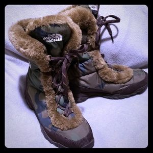 North Face camo nuptse boots